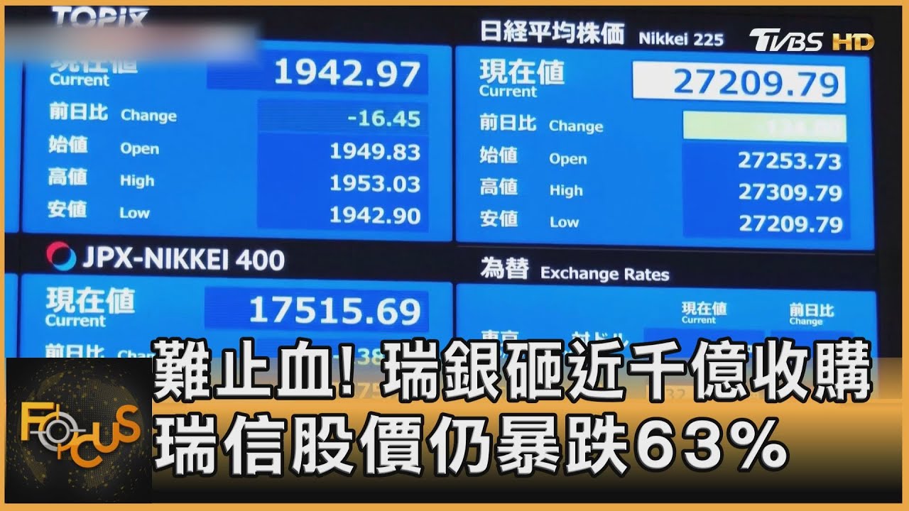 難止血! 瑞銀砸近千億收購 瑞信股價仍暴跌63%｜方念華｜FOCUS全球新聞 20230320@tvbsfocus