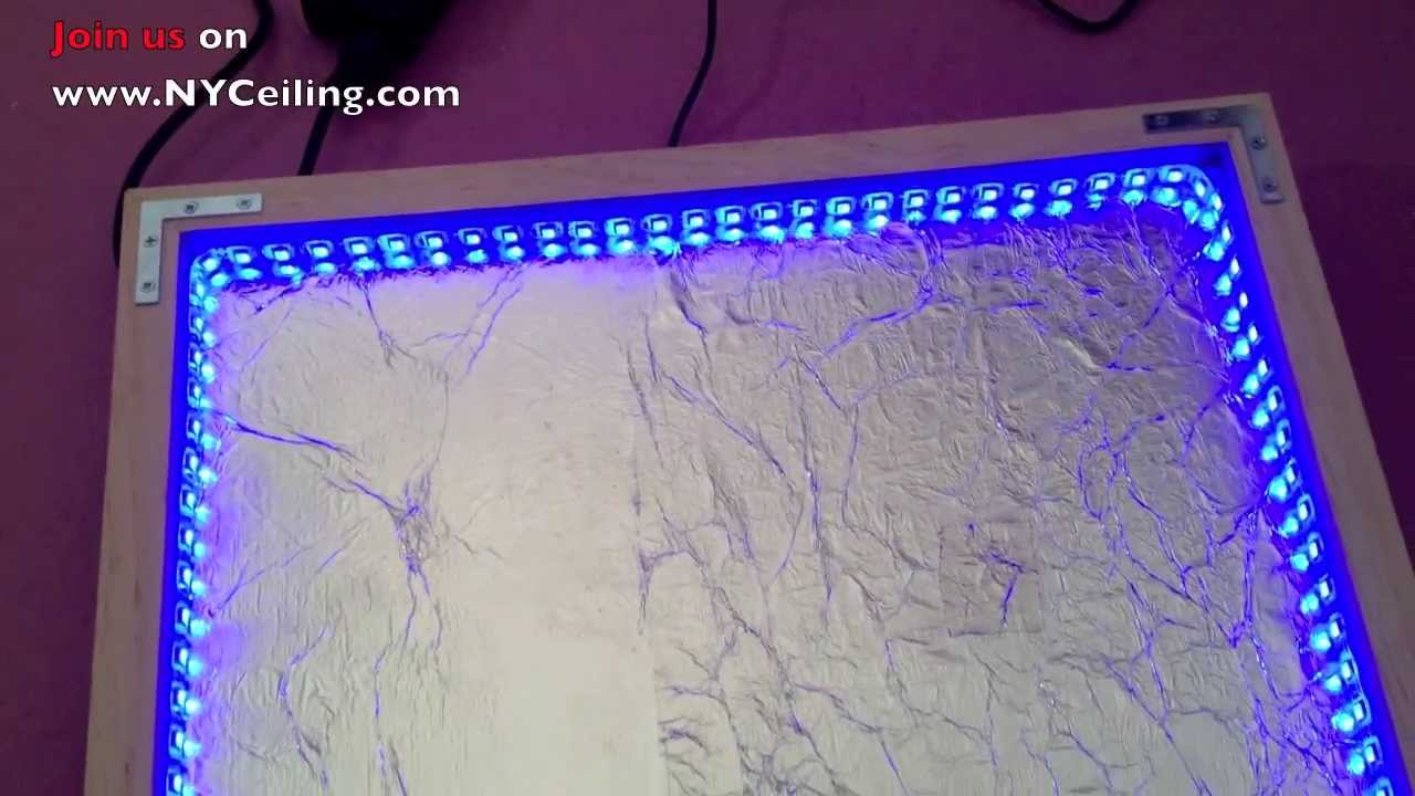LED RGB strip light. Stretch ceiling installation. Connecting flex strip LEDs to power supply.