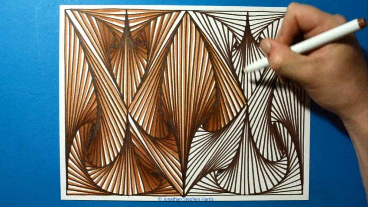 Colorful Drawing #12 / Brown Outline 3D Spiral Pattern / Relaxing Line Illusion / Color Art Therapy