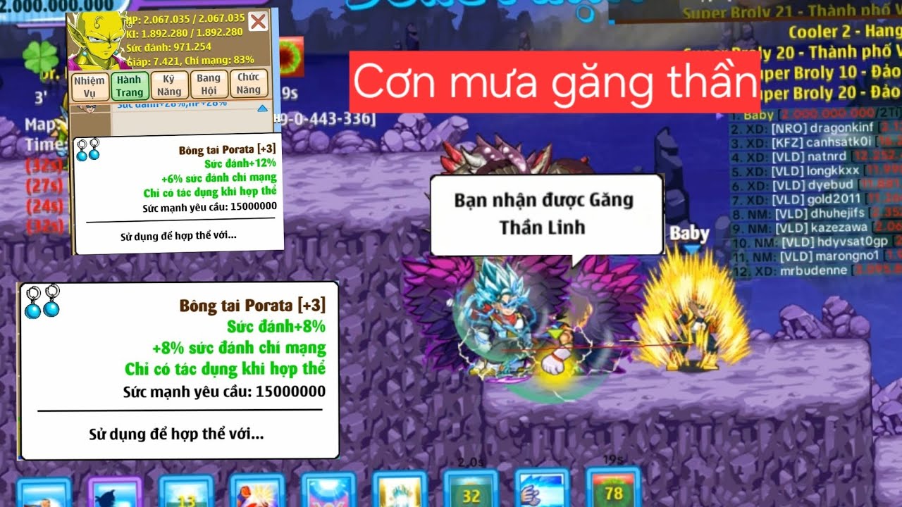 Ngọc Rồng Online - Nâng cấp bông tai cấp 3 + Săn Boss Baby nhặt Găng Thần mãn nhãn