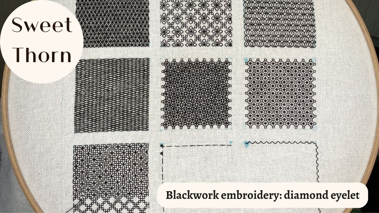 Blackwork embroidery: diamond eyelet