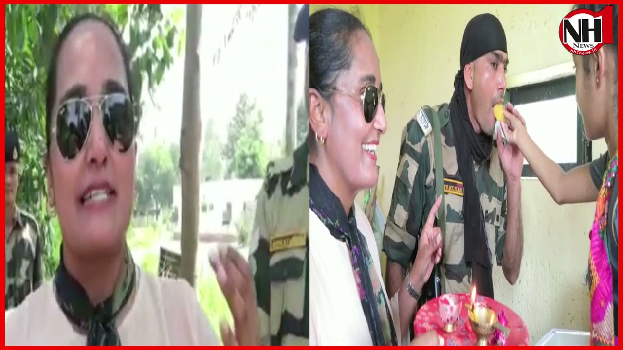 Women celebrate &lsquo;Raksha Bandhan&rsquo; with soldiers at Suchatgarh international border in Jammu.
