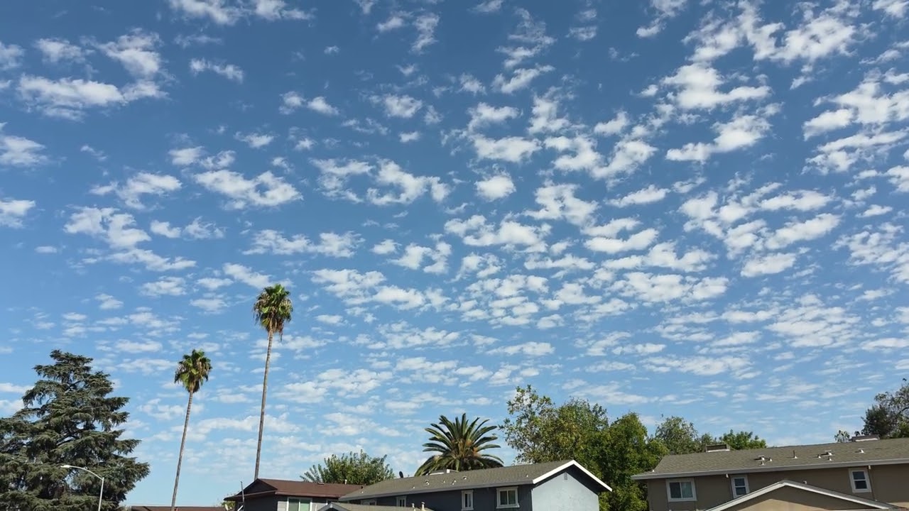 3:03pm Oct 9, 2026 - Partly Sunny Rachel Remnants Altocumulus, SW Light Winds, Hotter Than Average