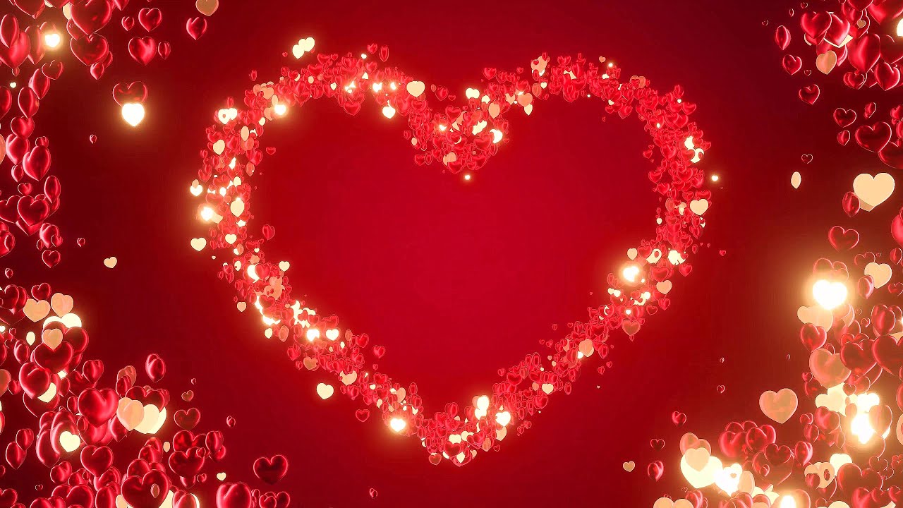 4K 1H, Hearts Shape Line Valentine Gold - Red Particles Background - Screensaver - NO SOUND