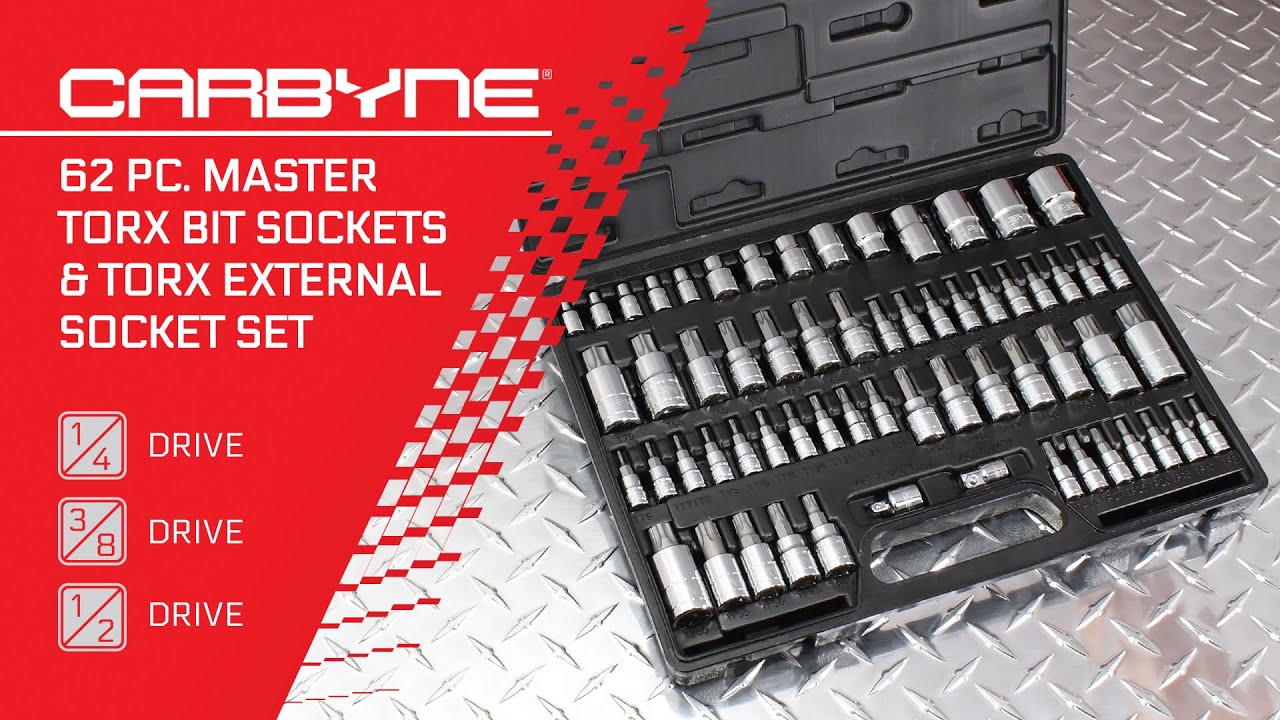 CARBYNE 62 Piece Master Torx Bit Socket Set & Torx External Socket Set