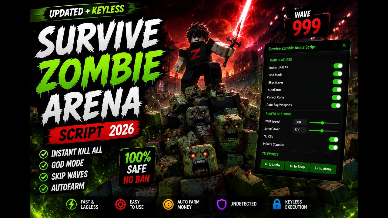 Roblox Survive Zombie Arena Script *FREE* 2026 (Instant Kill All, God Mode, Skip Waves & AutoFarm)