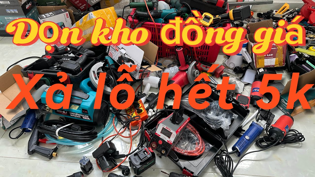 Thanh lý lô đồ cũ lộn xộn 5k kéo nhật, pin 20cell, rửa xe, máy hàn, kìm bấm, máy laze, mài pin