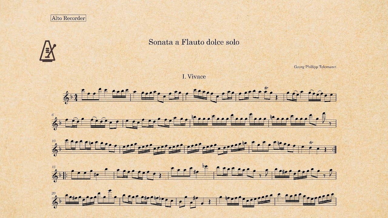 Telemann - Sonata for Recorder in F major, TWV 41 F2 (Harpsichord Accompaniment for Practice)