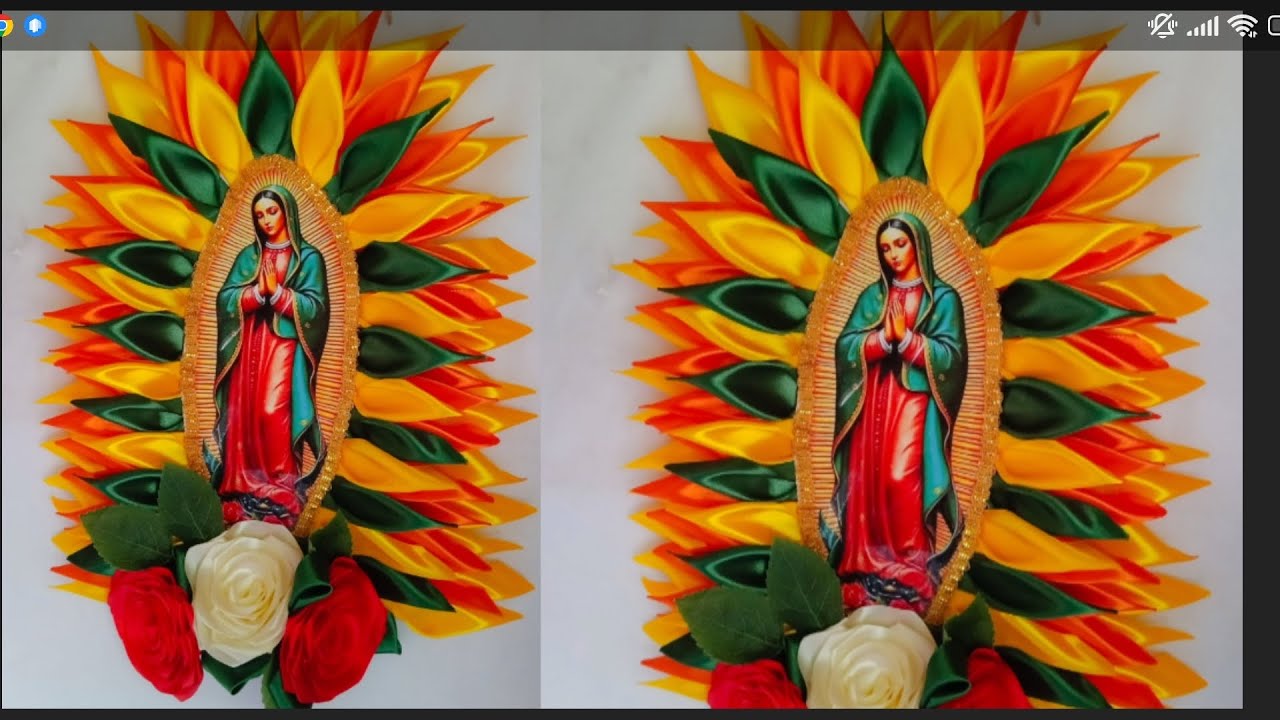 Virgencita de pared con Pétalos de girasol #rosaseternas #virgendeguadalupe #virgenmaria 