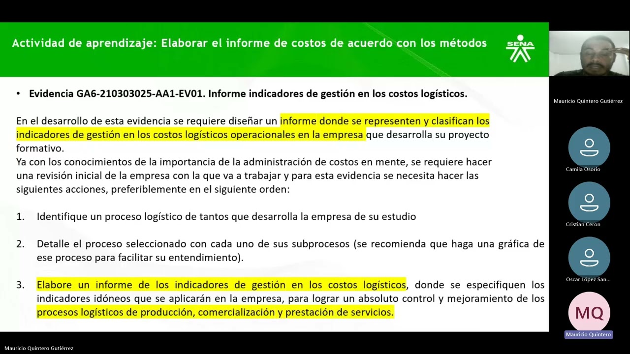 Invitación sesión en linea Informe indicadores de gestión en los costos logísticos GA6 210303025 AA1