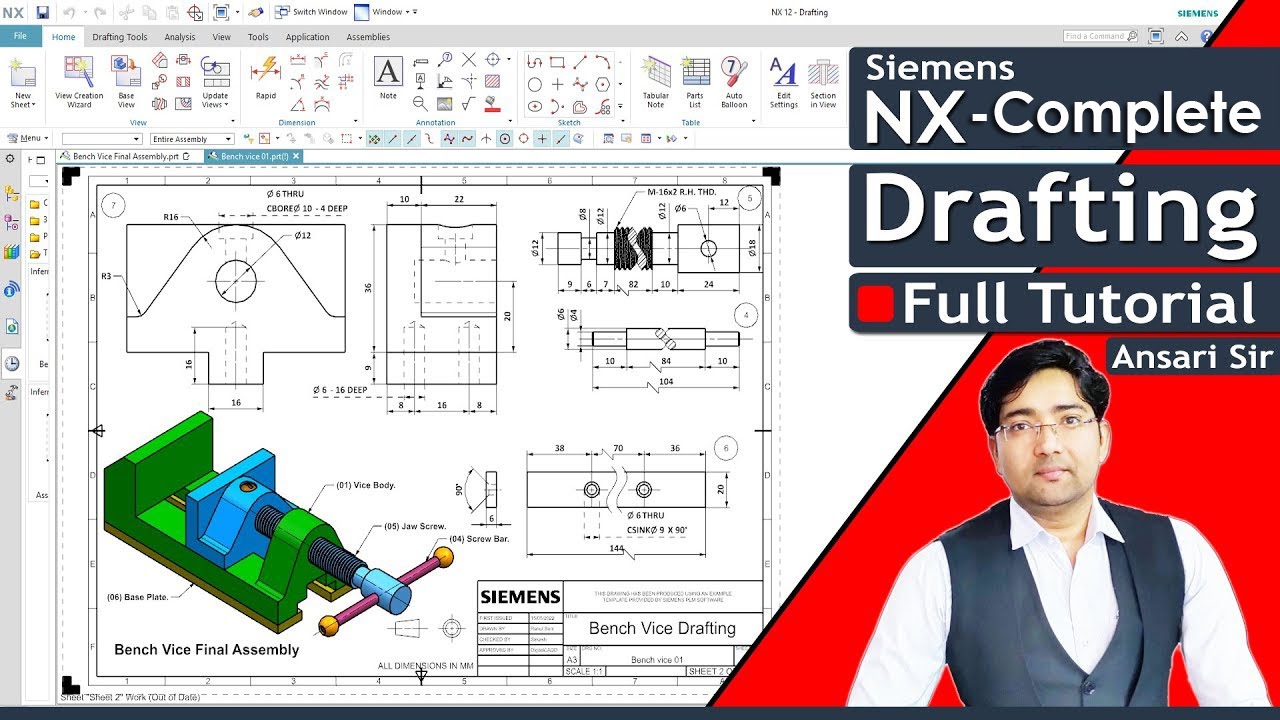Siemens NX Drafting Complete Tutorial | In Hindi | NX-CAD Full Course | NX Tutorials | By Ansari Sir