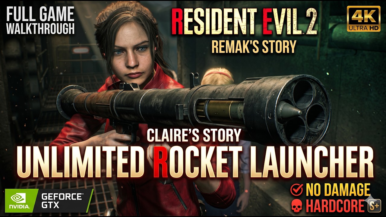 Resident Evil 2 Remake claire - Full Game Walkthrough -No Damage -Hardcore Unlimited rocket launcher