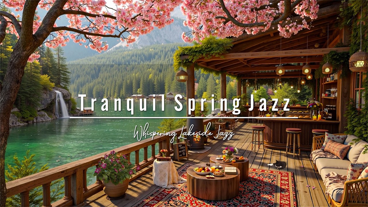 Tranquil Spring Lakeside Caf&eacute; Jazz 🌸 Cozy Cabin Porch with Nature for Relaxation & Positive Morning