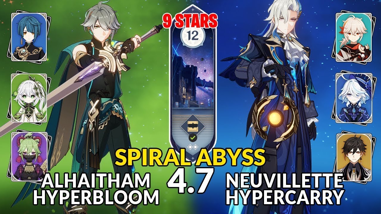 New 4.7 Abyss│Alhaitham Hyperbloom & Neuvillette Hypercarry | Floor 12 - 9 Stars | Genshin Impact