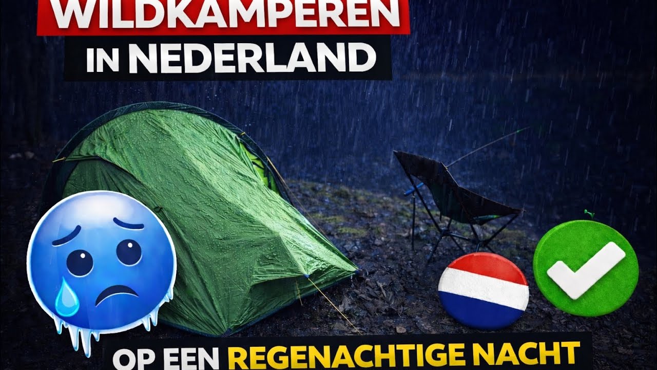 Wildkamperen in Nederland op een regenachtige nacht.