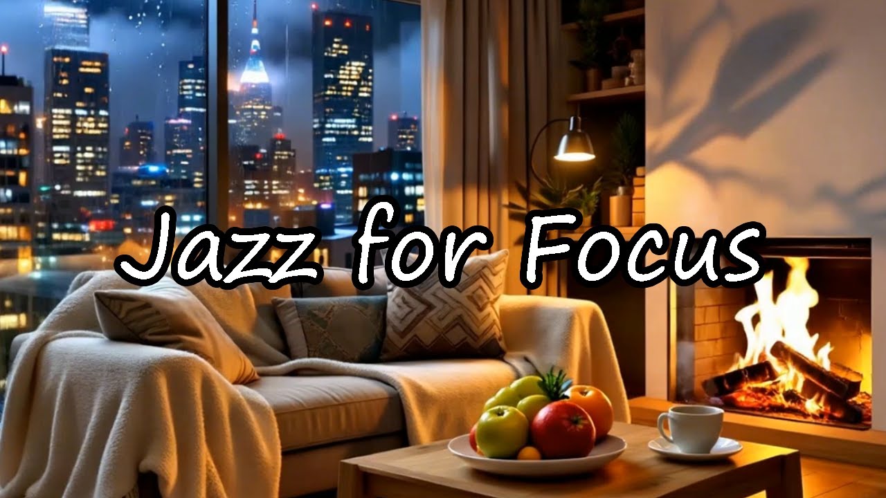 Late Night Fireplace Jazz for Work & Focus 🔥🌧️ Rainy Ambience for Maximum Productivity