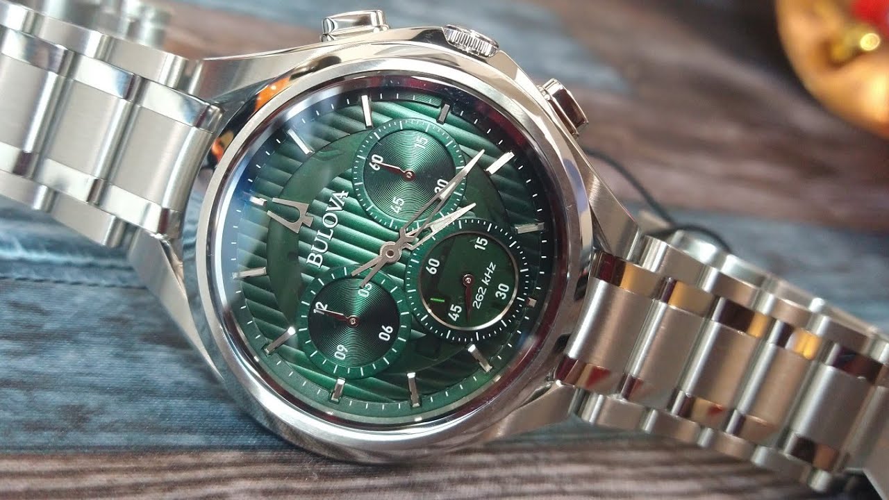 Bulova 96A297 CURV Five-Hand Chronograph Green Dial