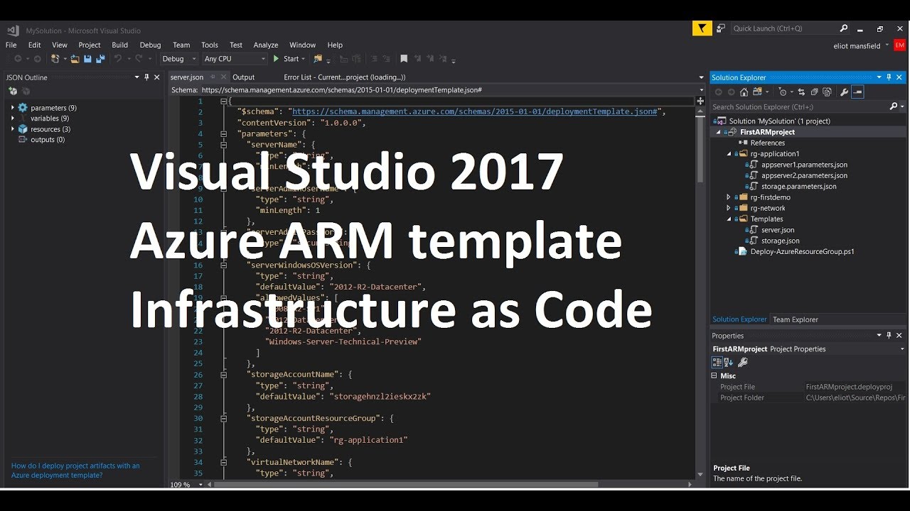 Creating modular ARM templates in Visual Studio 2017