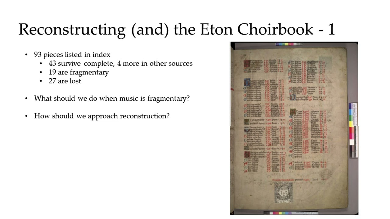 Reconstructing the Eton Choirbook - Michael Winter - Early Music @ Newcastle