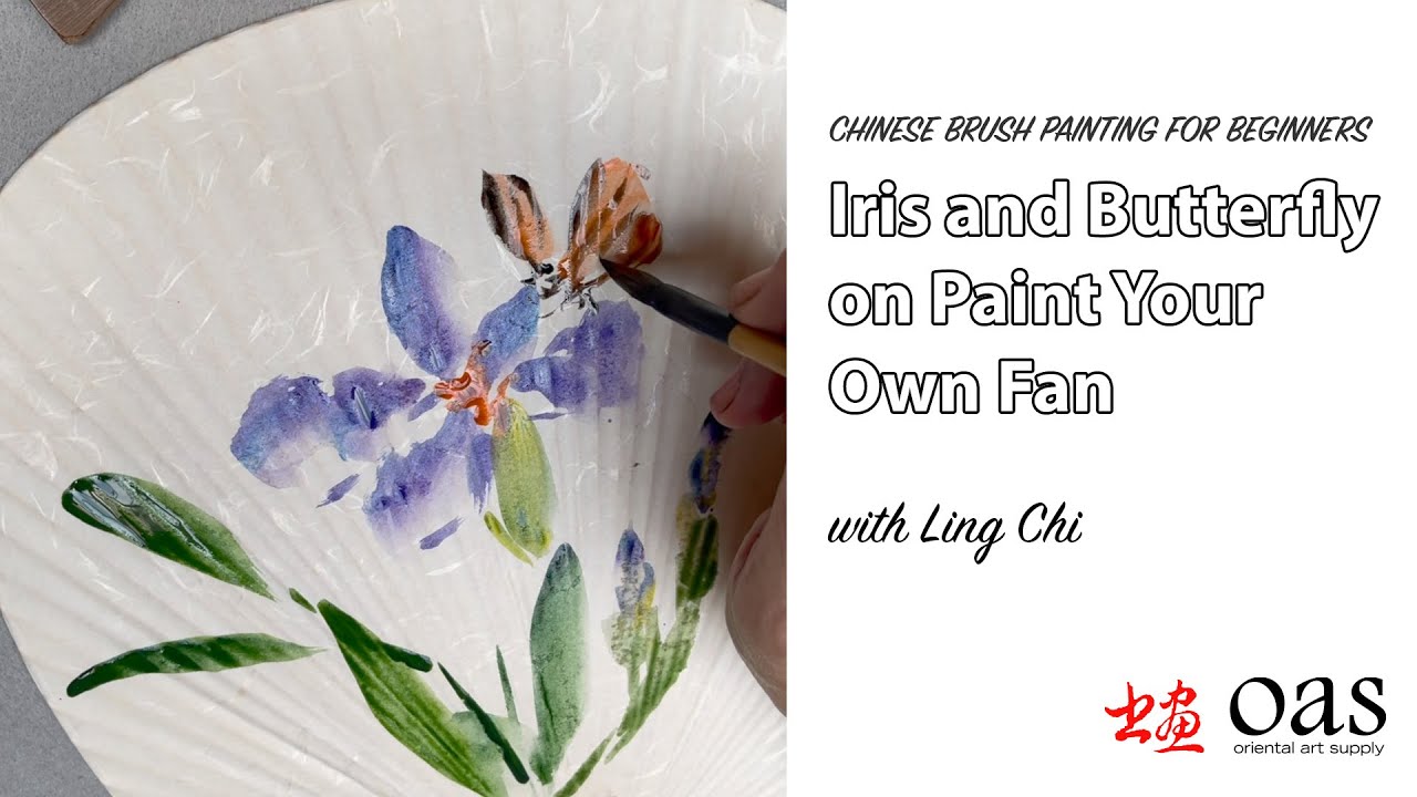 Painting an Iris and Butterfly on Paint Your Own Fan
