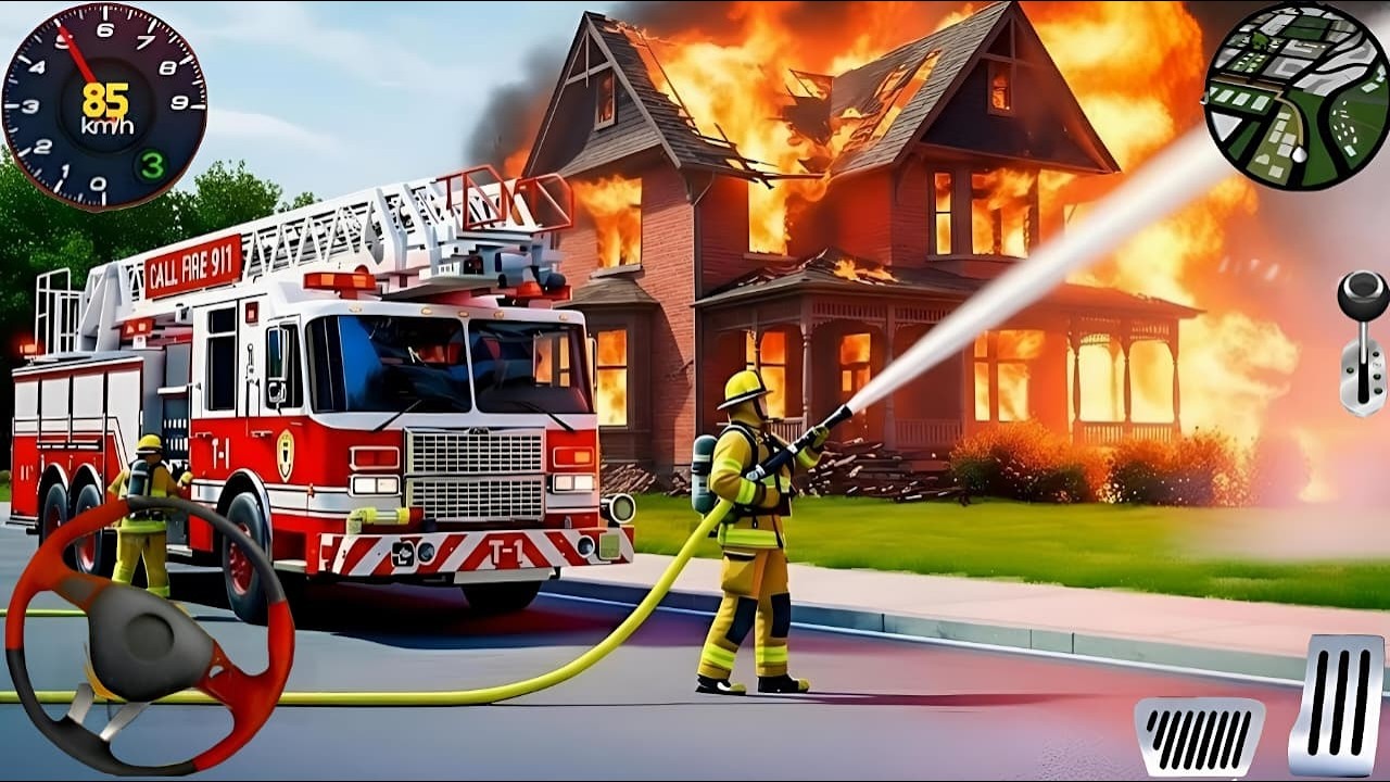 Симулятор спасения на пожарной машине в городе - 911, США, аварийная служба, вождение пожарной ма...