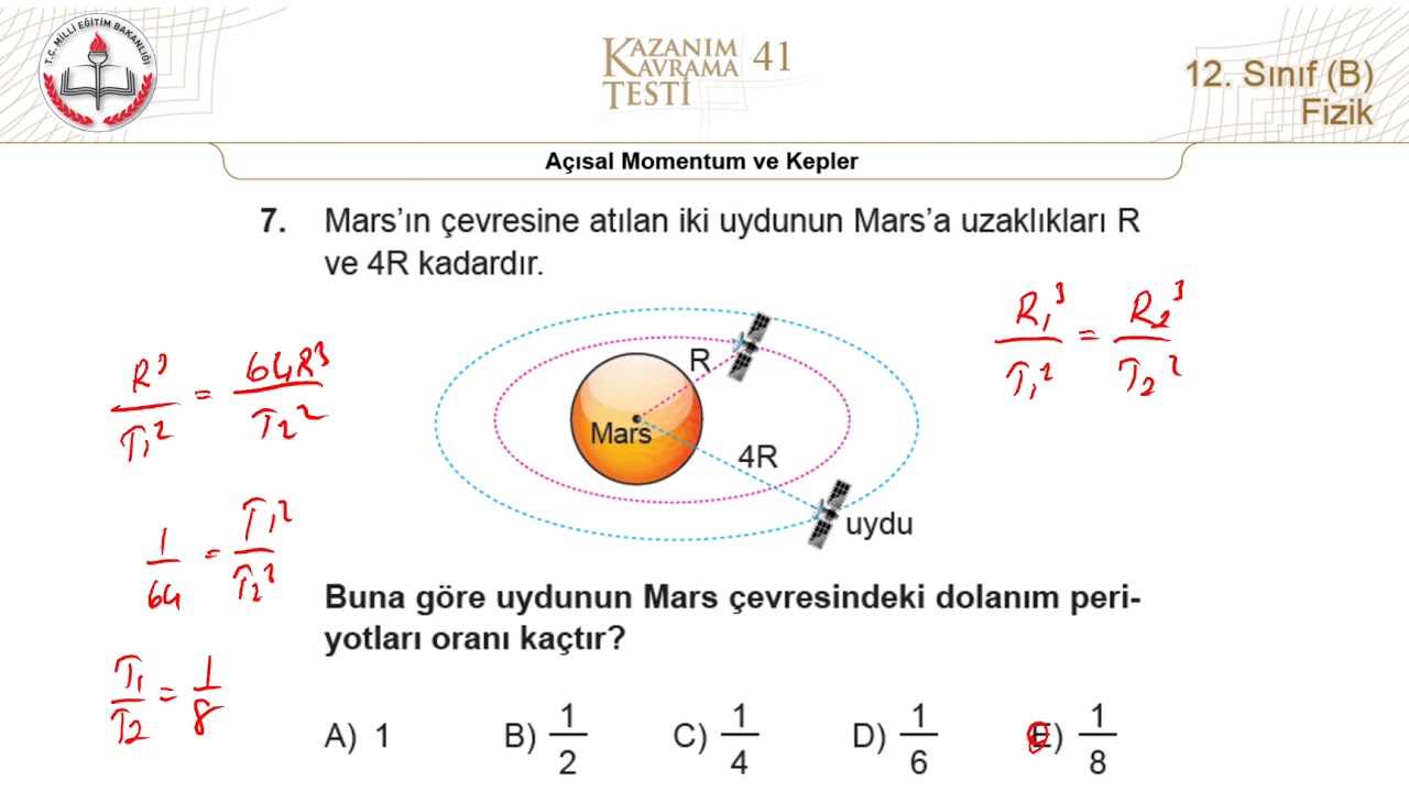 12B MEB Fizik Kazanım Kavrama Testi-41 (Açısal Momentum ve Kepler) [2018-2019]
