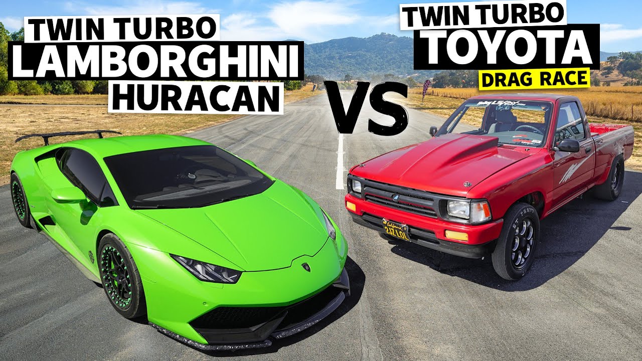1500hp Lamborghini Huracán DRAG RACES 900hp Toyota Pickup