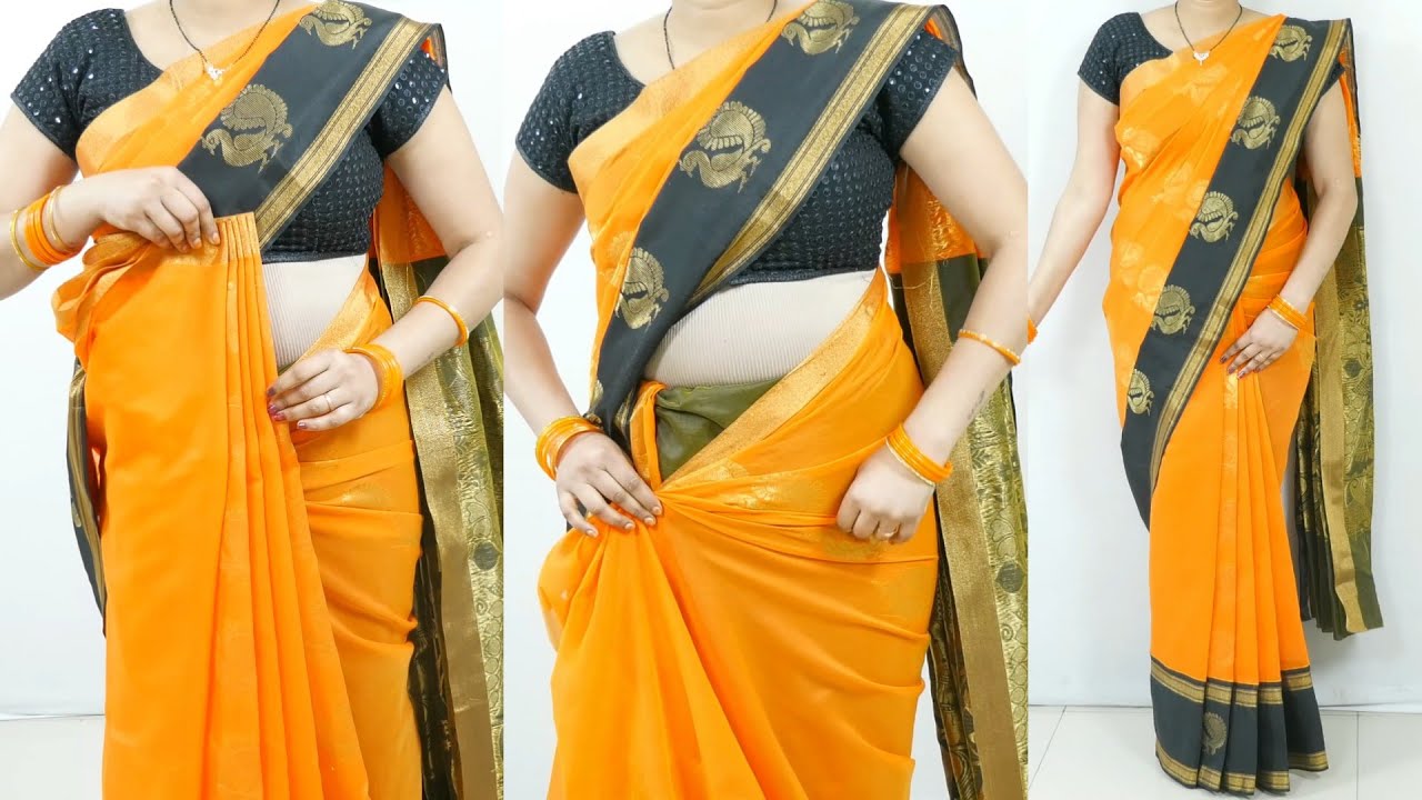 Cotton silk saree draping tutorial for wedding | Sari draping in easy & simple steps | Sari drape