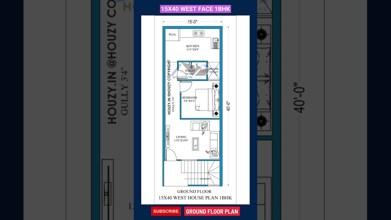 15x40 west facing house plan  
