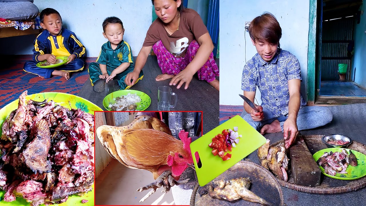 Rita cooks local chicken for her sister in law & brother , children || life in rural Nepal ||