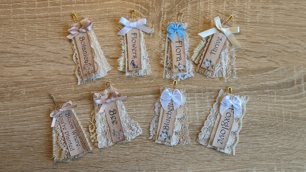 Lace and Word Junk Journal Dangles ~ Fabric Junk Journal Embellishments ~ Junk Journal Ideas
