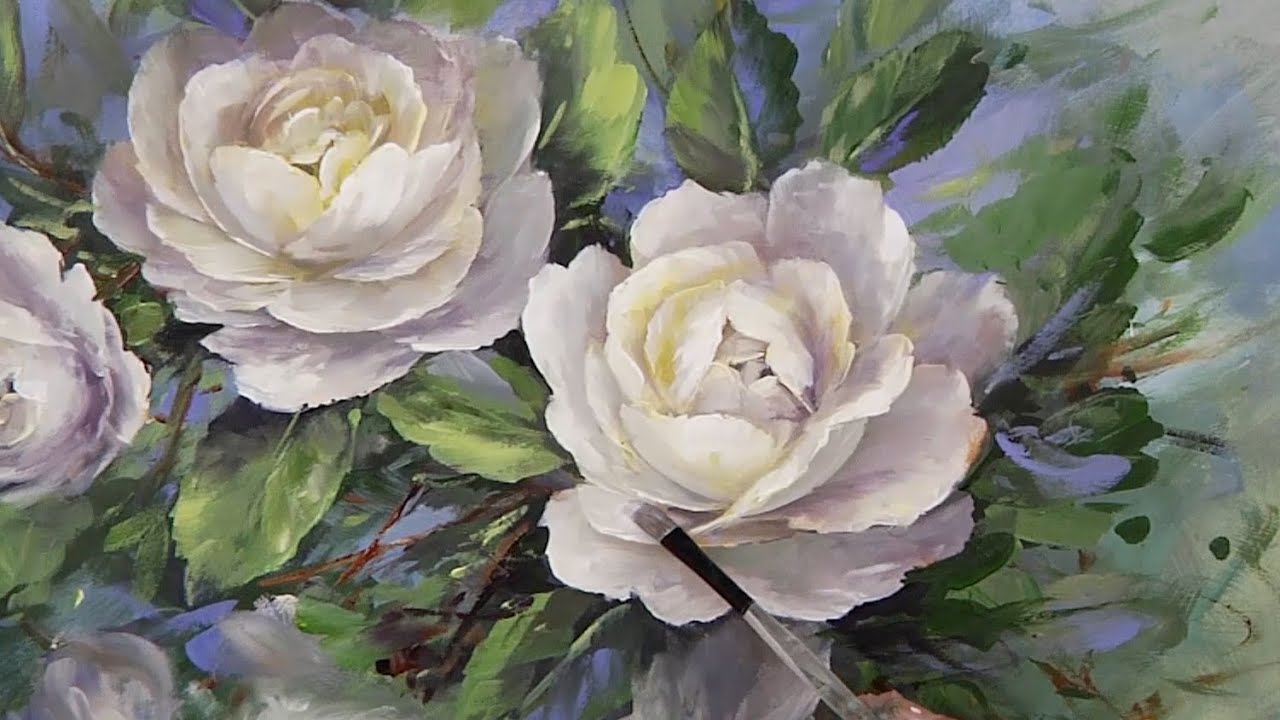 Acrylic Rose Painting Techniques- Iceberg White Roses