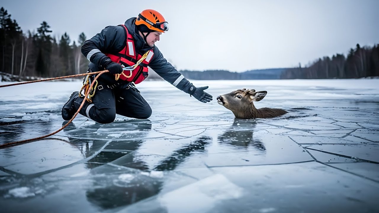 Deer Trapped in a Frozen River ❄️ | ASMR  Emotional Deer Rescue Story