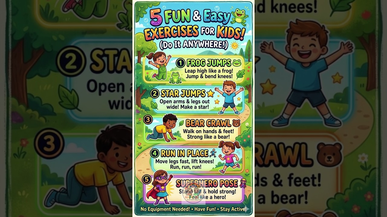 5 FUN & Easy Exercises for Kids! 🐸 (Do It ANYWHERE!) #shorts
