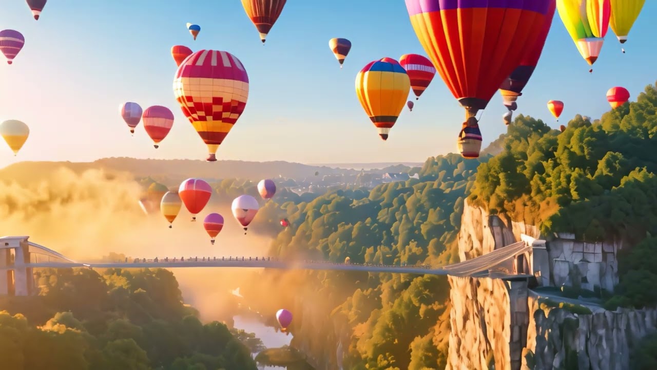 Colorful hot air balloons fly over the canyon. The concept of travel and tourism