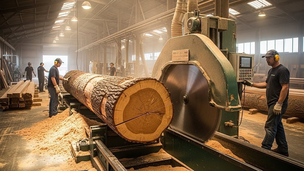 Inside a Sawmill: The Process of Sawing a Large Yellow Rosewood Tree
