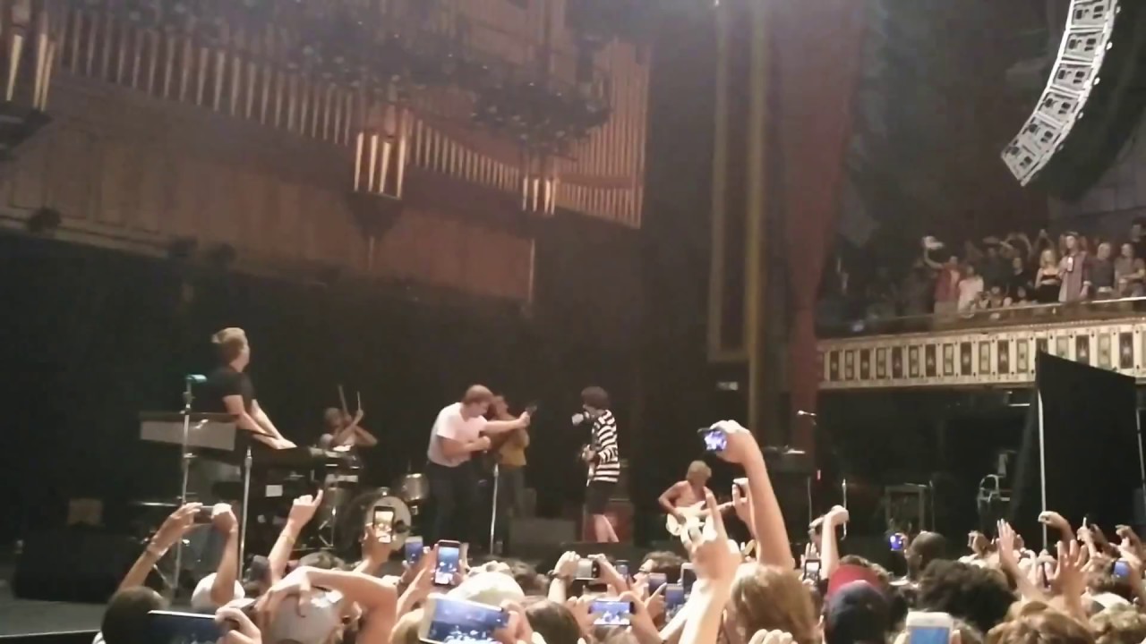 Stranger Things cast Finn Wolfhard, Charlie Heaton and Joe Keery on stage with Mac Demarco