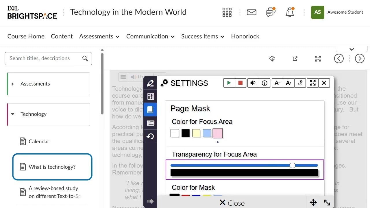 Set Page Mask Colors in ReadSpeaker webReader