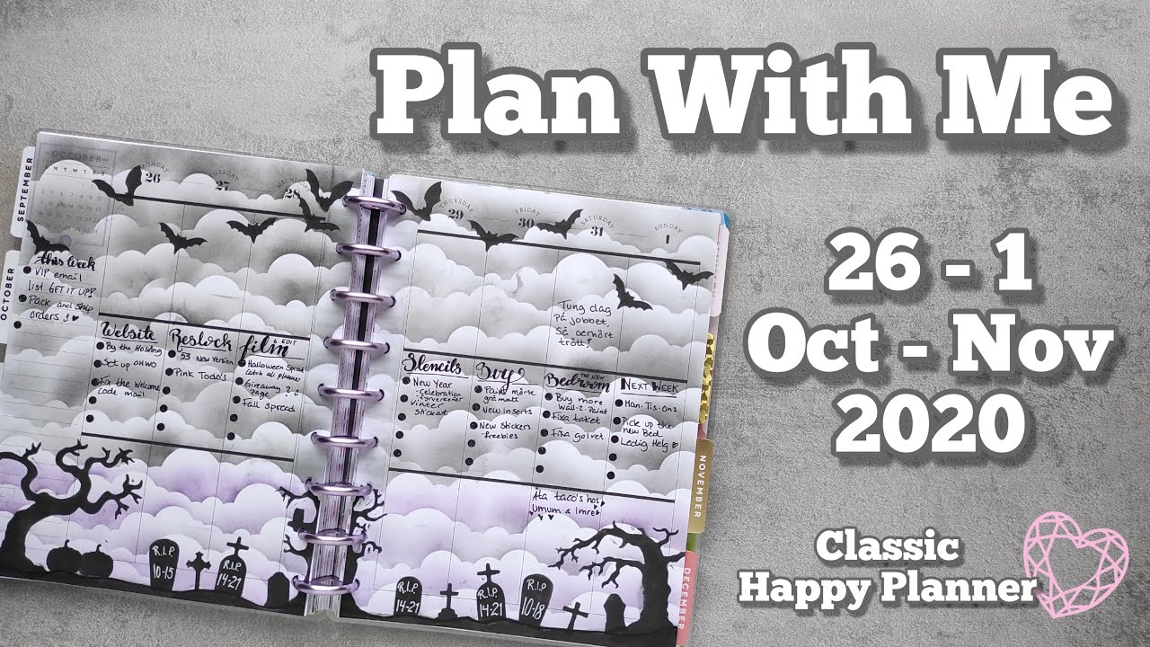 Plan With Me Classic Vertical Happy Planner Halloween Spread | Discbound Planner Stencil