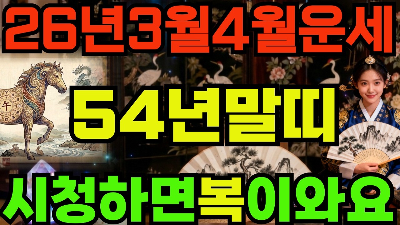 [54년말띠26년3월,4월운세]시청하면복이오는1954년갑오생말띠26년3월,4월운세