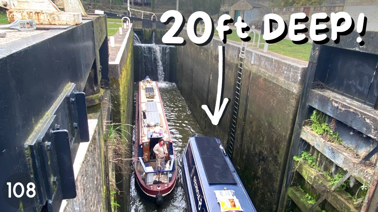 Going down a 20ft DROP in our narrowboat | Bath Deep Lock - 108