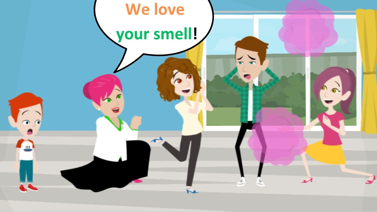 Lucas's father farting smell attracts  everyone - Funny Cartoon Story - Lucas English
