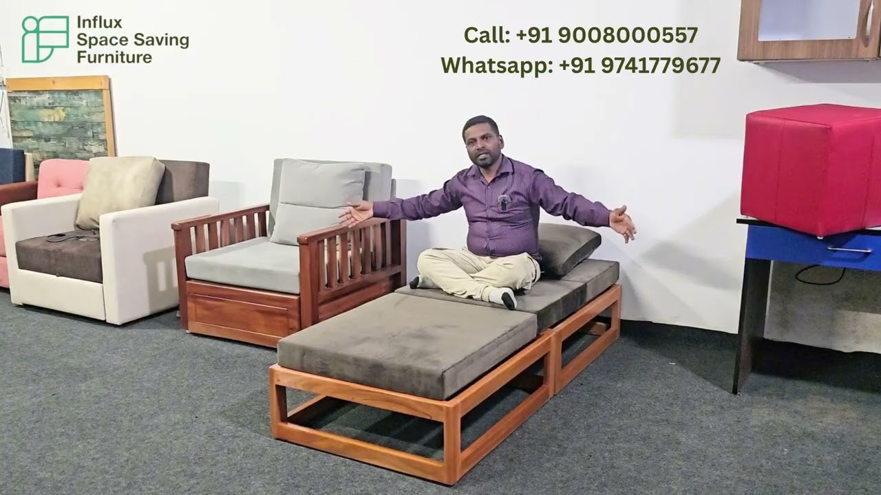 Small Room? Big Solution! Custom Mahogany Folding Sofa Bed in Bangalore | Tamil