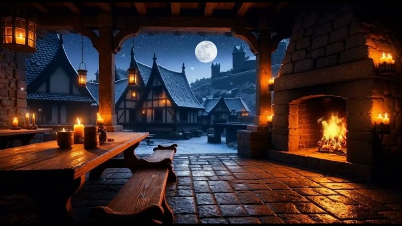 Cold Wind Outside 🔥 Warm Stone Tavern (3 Hours Medieval Ambience)