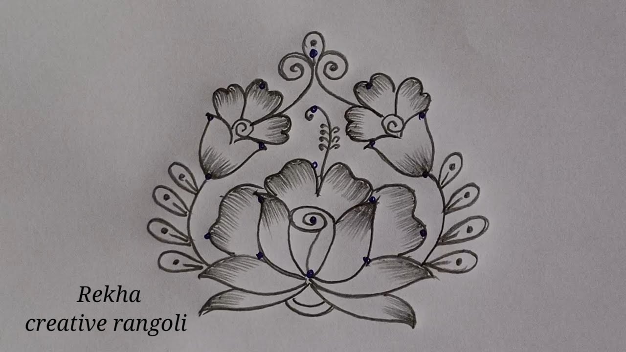 latest rose flower rangoli (5*3) | simple pulli kolam | easy daily rangoli 