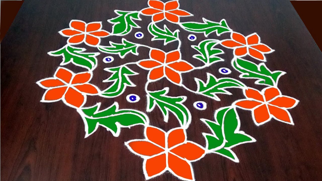 Leaf Rangoli With 15 x 8 Dots Middle  || New Leaf Kolam || Chukkala Muggulu || Fashion World