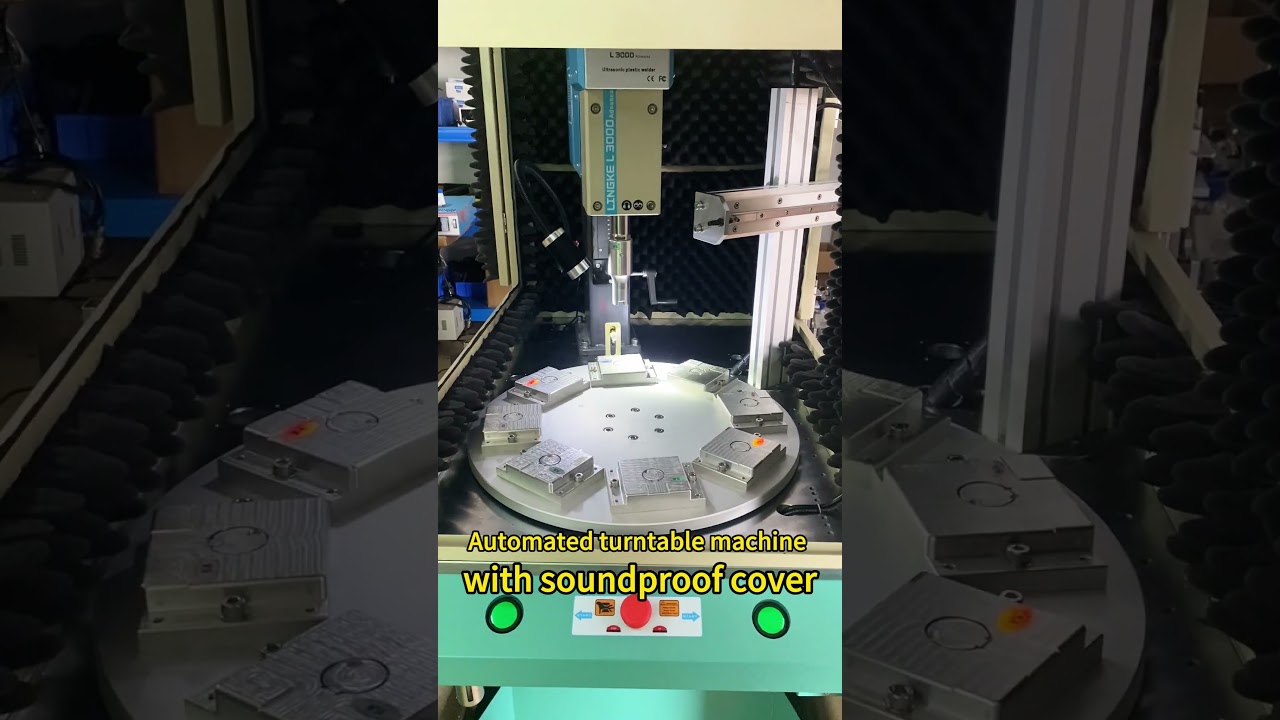 Automated turntable machine with soundproof cover, enhancing efficiency while protecting your ears