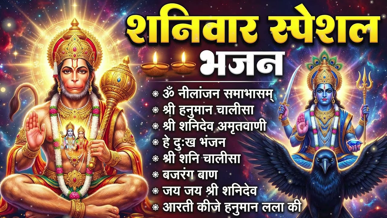 शनिवार स्पेशल भजन : ॐ निलांजन समाभासं, ॐ हं हनुमंते नमो नमः, श्री शनिदेव हनुमान चालीसा व आरती
