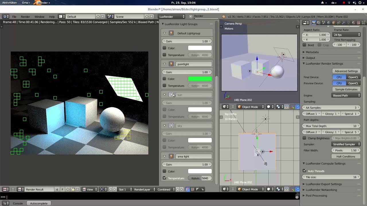 LuxBlend: Lightgroup live editing during final render