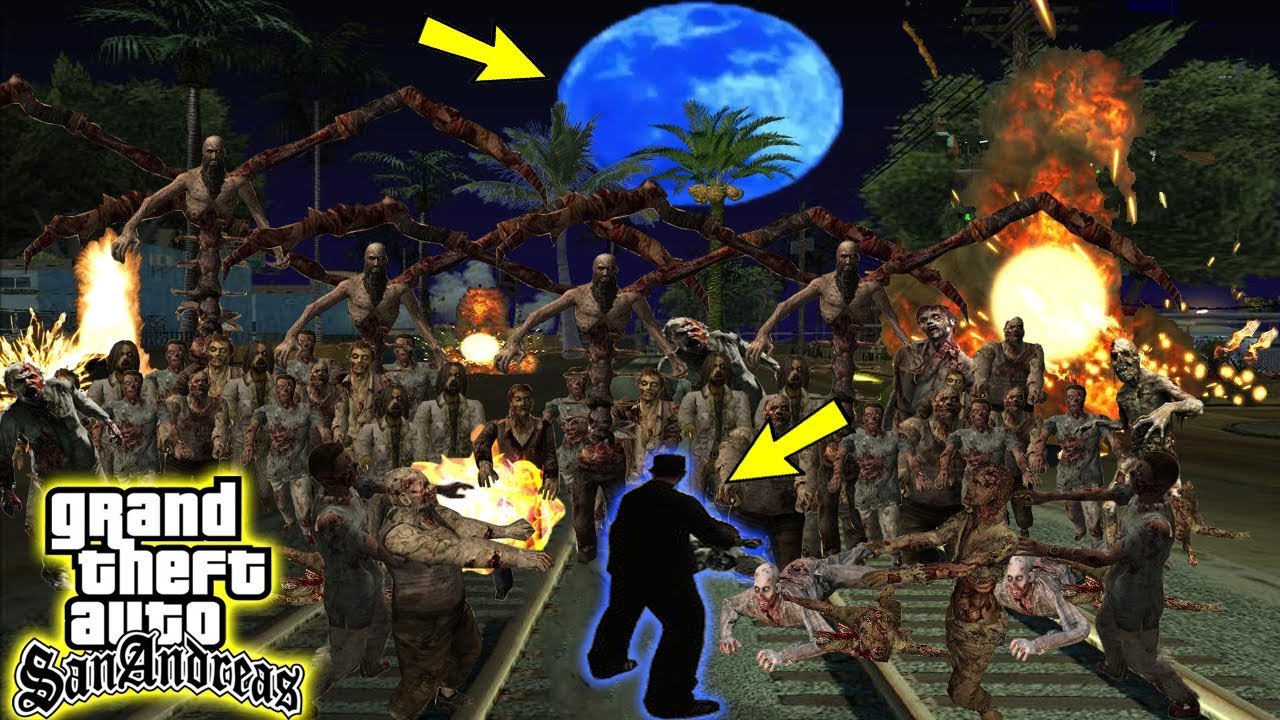 هجوم الزومبي ليلة استيقاظ زومبي القمر الازرق في قراند سان اندرياس GTA San Andreas mod attack zombie